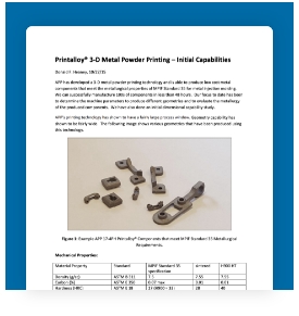 Printalloy® 3-D Metal Powder Printing – Initial Capabilities